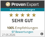 ProvenExpert: Sehr gut – 100 % Empfehlungen aus 97 Bewertungen